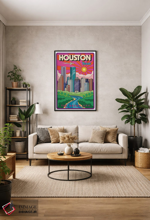 تابلو مدرن پوستر سفر پاپ آرت هیوستون اثر جیم زانیسر - D1B