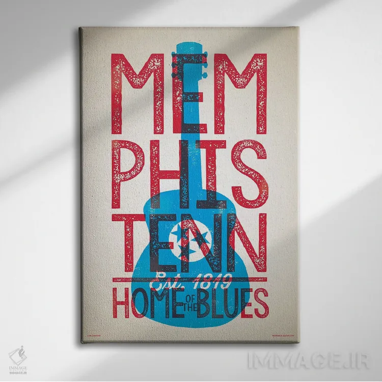 تابلو دکوراتیو پوستر چاپ حروف ممفیس؛ خانه بلوز اثر جیم زانیسر - نمای روبهرو روی دیوار