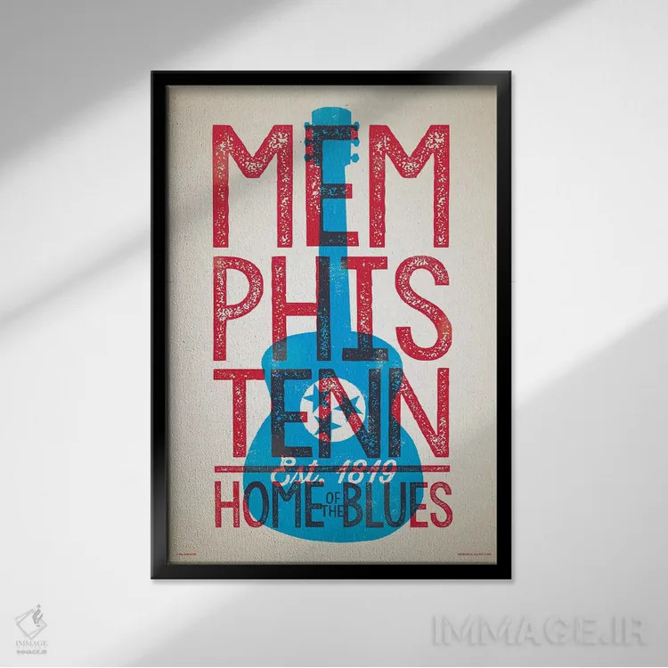 تابلو دکوراتیو پوستر چاپ حروف ممفیس؛ خانه بلوز اثر جیم زانیسر - نمای قابدار مشکی