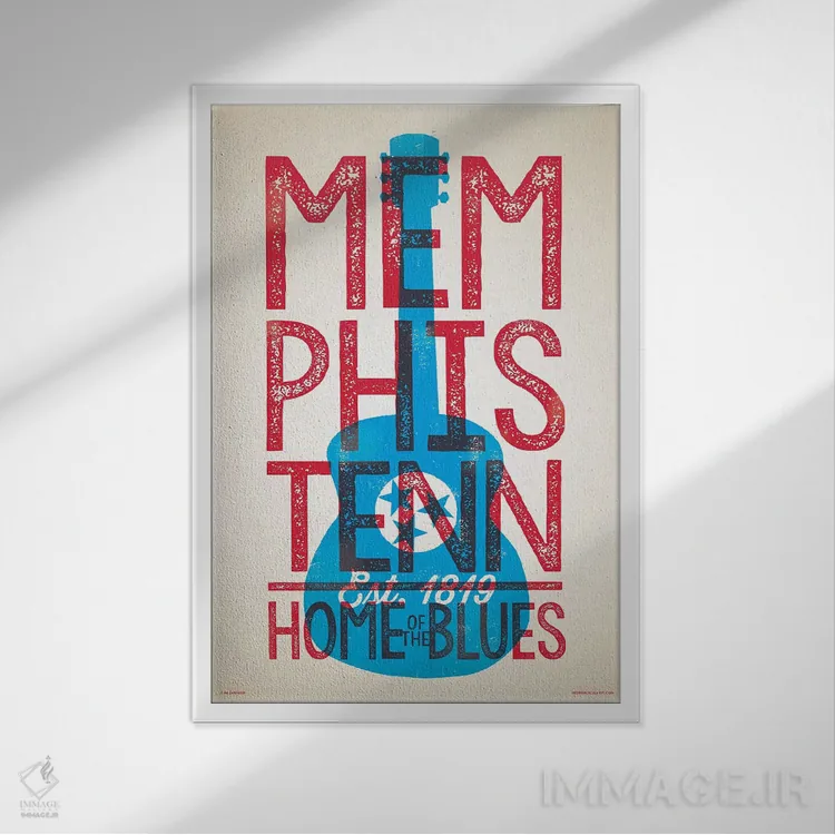 تابلو دکوراتیو پوستر چاپ حروف ممفیس؛ خانه بلوز اثر جیم زانیسر - نمای قابدار سفید