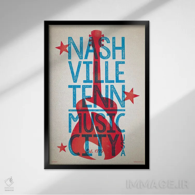 تابلو دکوراتیو پوستر چاپ حروف نشویل اثر جیم زانیسر - نمای قابدار مشکی