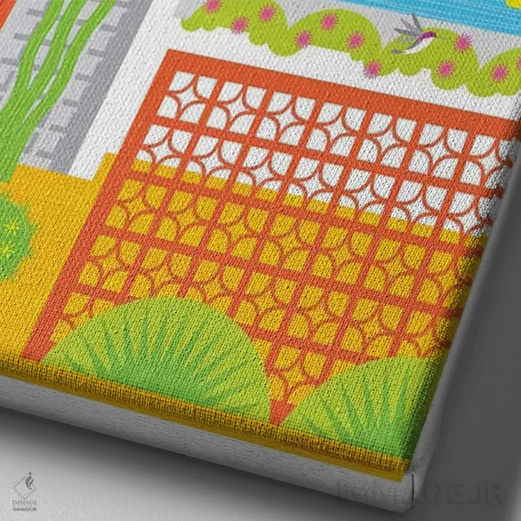 تابلو مدرن پوستر سفر خانه های دهه پنجاه پالم اسپرینگز اثر جیم زانیسر - نمای نزدیک بافت بوم