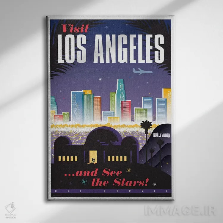 تابلو دکوراتیو پوستر سفر لس آنجلس اثر جیم زانیسر - نمای روبهرو روی دیوار