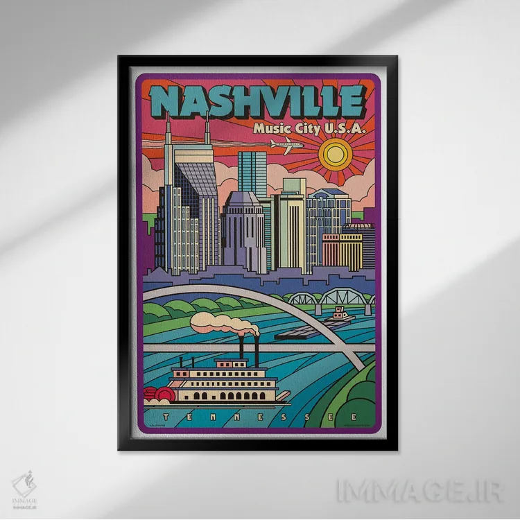 تابلو دکوراتیو پوستر سفر پاپ آرت نشویل اثر جیم زانیسر - نمای قابدار مشکی