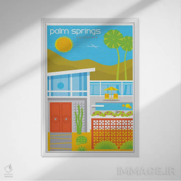 تابلو مدرن پوستر سفر خانه های دهه پنجاه پالم اسپرینگز اثر جیم زانیسر - نمای قابدار سفید
