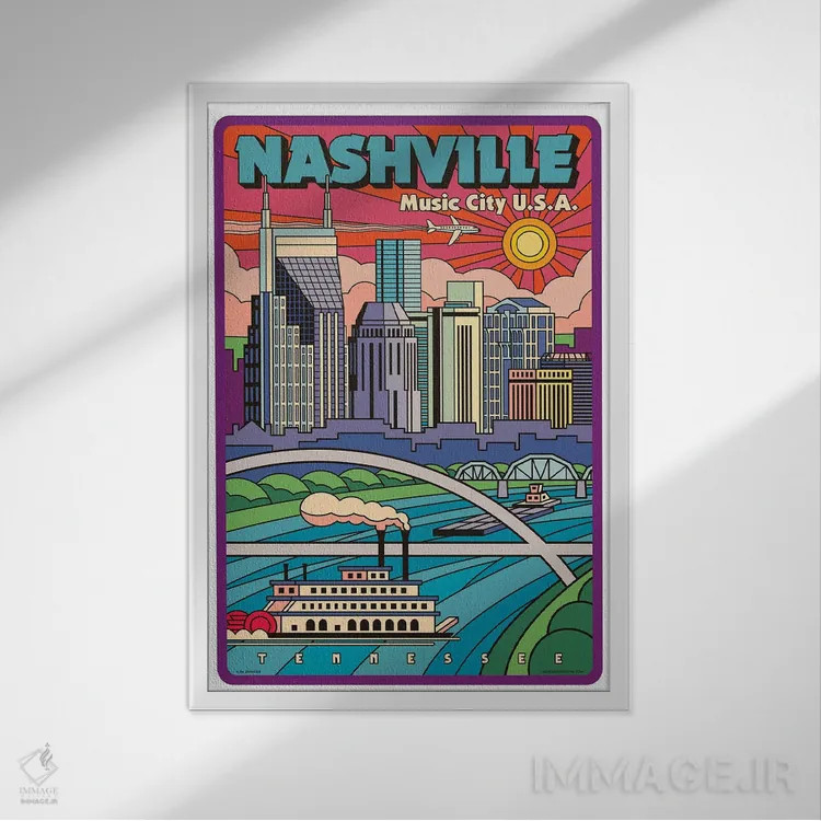 تابلو دکوراتیو پوستر سفر پاپ آرت نشویل اثر جیم زانیسر - نمای قابدار سفید