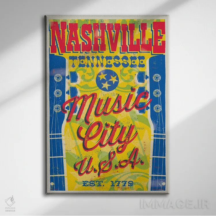 تابلو دکوراتیو پوستر نشویل؛ شهر موسیقی آمریکا اثر جیم زانیسر - نمای روبهرو روی دیوار