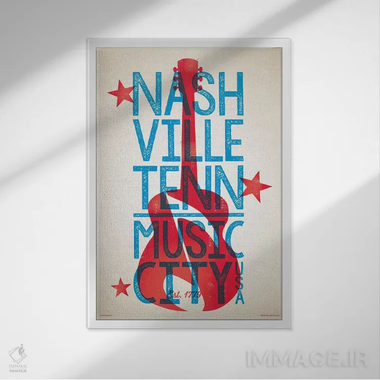 تابلو دکوراتیو پوستر چاپ حروف نشویل اثر جیم زانیسر - نمای قابدار سفید