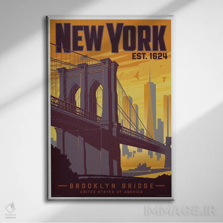 تابلو دکوراتیو پوستر سفر پل بروکلین نیویورک اثر جیم زانیسر - نمای روبهرو روی دیوار