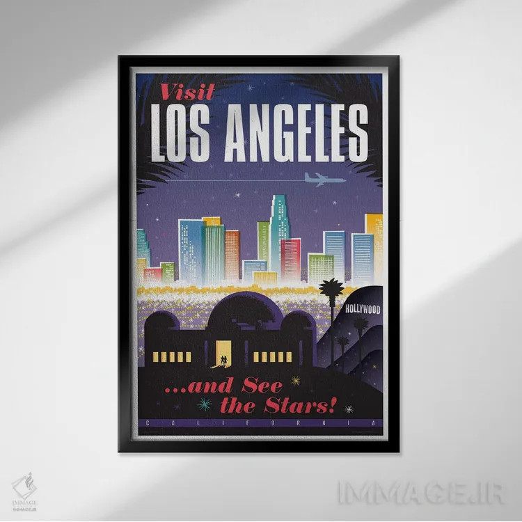 تابلو دکوراتیو پوستر سفر لس آنجلس اثر جیم زانیسر - نمای قابدار مشکی