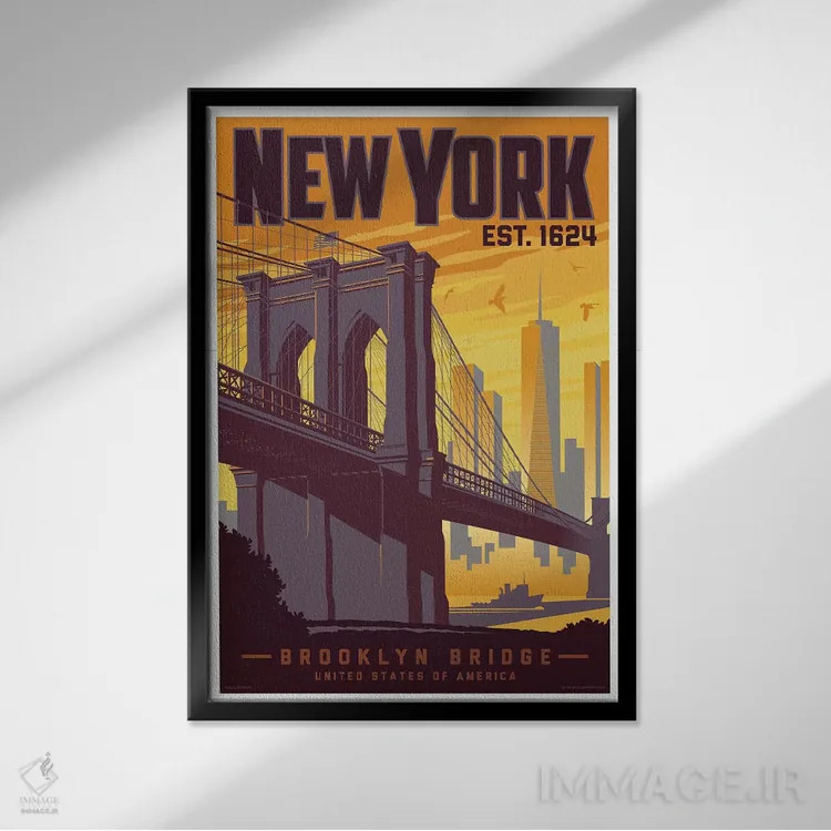 تابلو دکوراتیو پوستر سفر پل بروکلین نیویورک اثر جیم زانیسر - نمای قابدار مشکی
