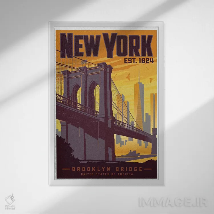 تابلو دکوراتیو پوستر سفر پل بروکلین نیویورک اثر جیم زانیسر - نمای قابدار سفید