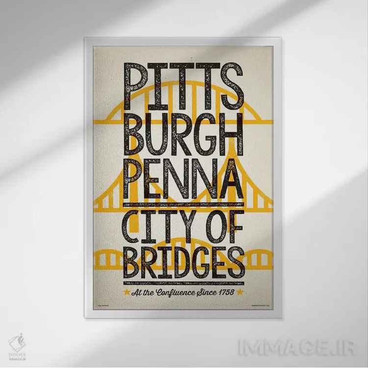تابلو دکوراتیو پوستر پیتزبورگ؛ شهر پل ها اثر جیم زانیسر - نمای قابدار سفید