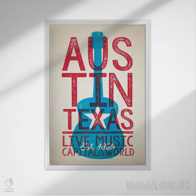 تابلو دکوراتیو آستین؛ پایتخت موسیقی زنده جهان اثر جیم زانیسر - نمای قابدار سفید