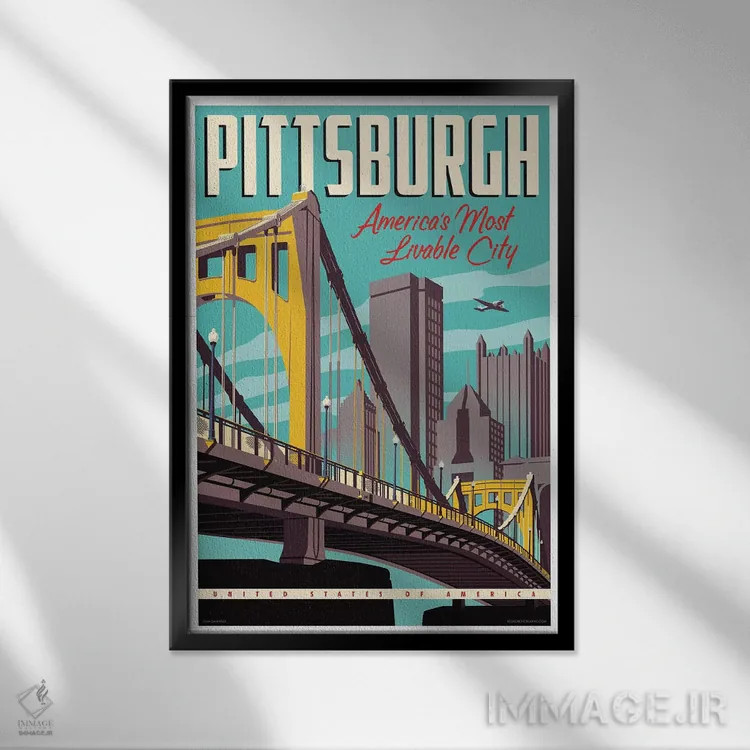 تابلو دکوراتیو پوستر پیتزبورگ؛ قابل زیست ترین شهر اثر جیم زانیسر - نمای قابدار مشکی