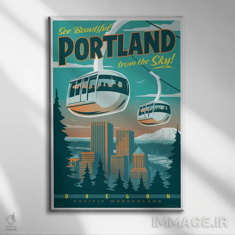 تابلو دکوراتیو پوستر سفر تراموا پورتلند اثر جیم زانیسر - نمای روبهرو روی دیوار