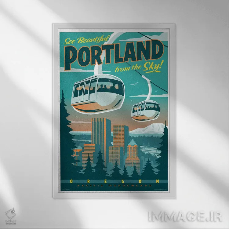 تابلو دکوراتیو پوستر سفر تراموا پورتلند اثر جیم زانیسر - نمای قابدار سفید