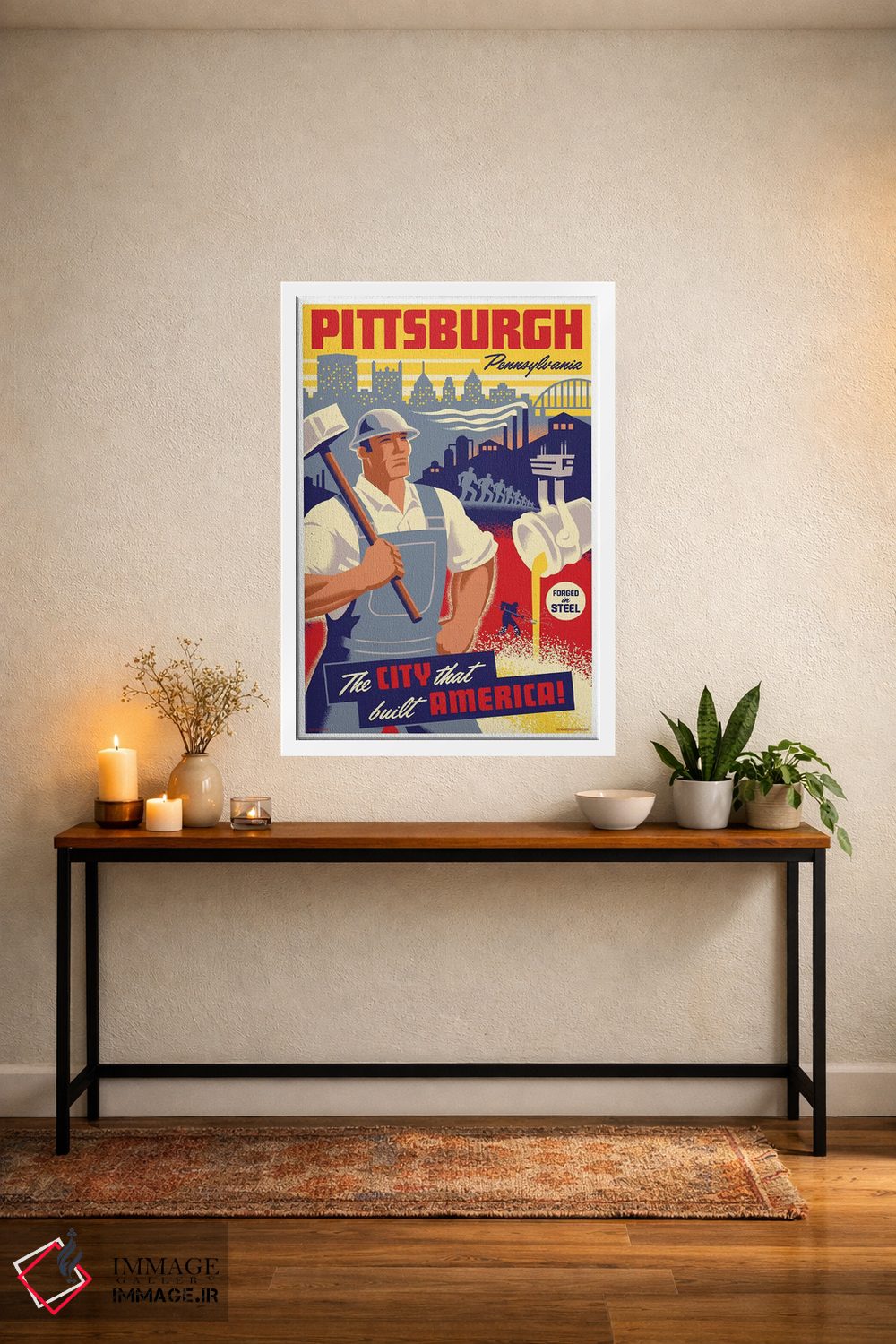 تابلو دکوراتیو پوستر سفر کارگر فولاد پیتزبورگ اثر جیم زانیسر - D2W