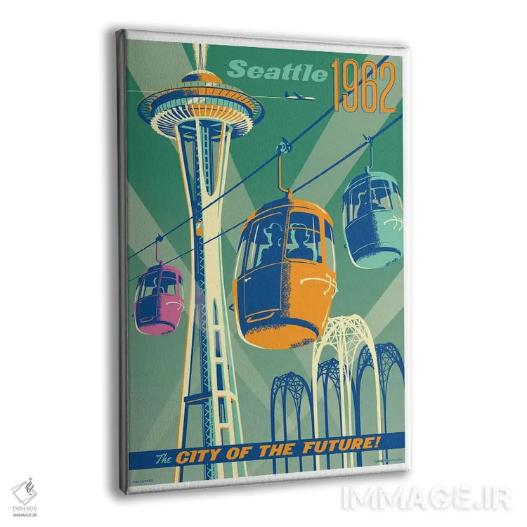 تابلو دکوراتیو پوستر سفر سیاتل ۱۹۶۲ اثر جیم زانیسر - نمای پرسپکتیو محصول