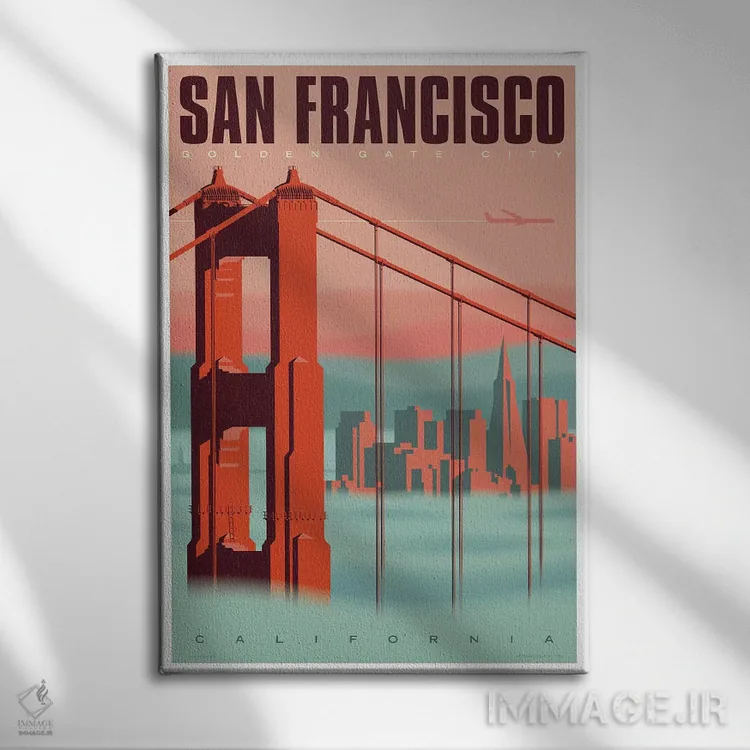 تابلو دکوراتیو پوستر سفر سان فرانسیسکو اثر جیم زانیسر - نمای روبهرو روی دیوار