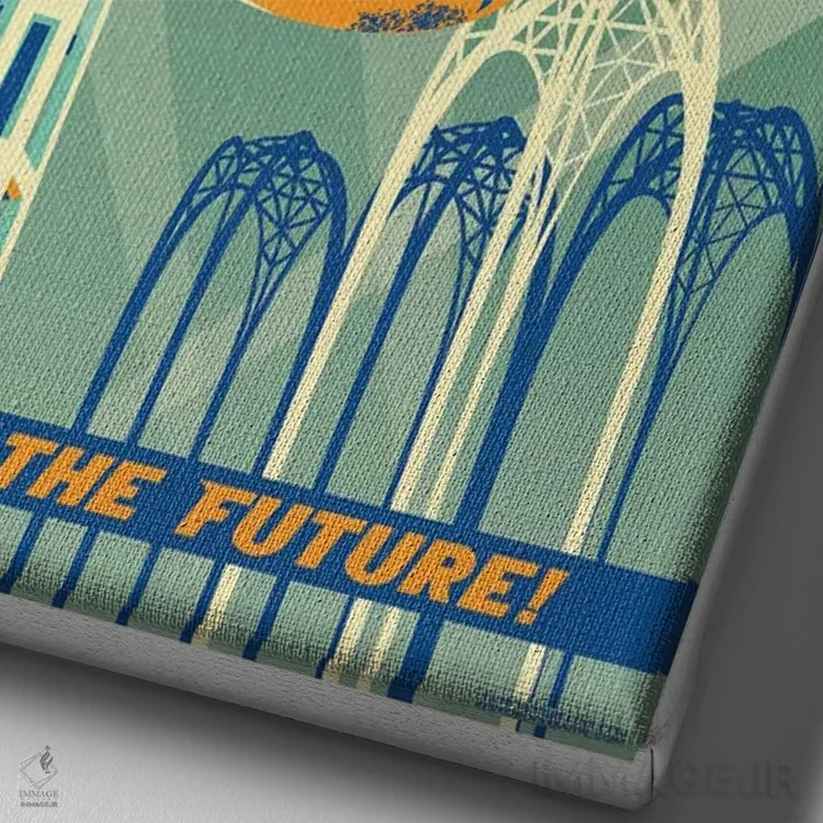 تابلو دکوراتیو پوستر سفر سیاتل ۱۹۶۲ اثر جیم زانیسر - نمای نزدیک بافت بوم