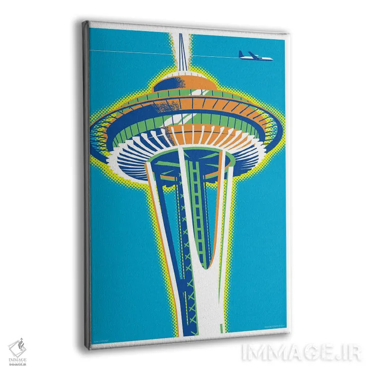 تابلو دکوراتیو پوستر برج فضایی سیاتل اثر جیم زانیسر - نمای پرسپکتیو محصول