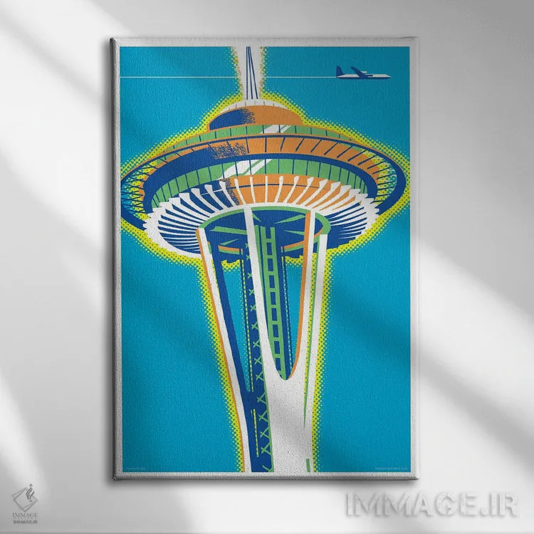 تابلو دکوراتیو پوستر برج فضایی سیاتل اثر جیم زانیسر - نمای روبهرو روی دیوار