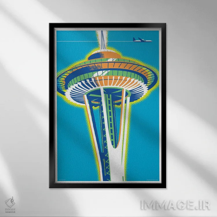 تابلو دکوراتیو پوستر برج فضایی سیاتل اثر جیم زانیسر - نمای قابدار مشکی