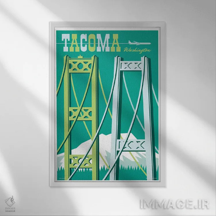 تابلو دکوراتیو پوستر سفر پل های تاکوما I اثر جیم زانیسر - نمای قابدار سفید