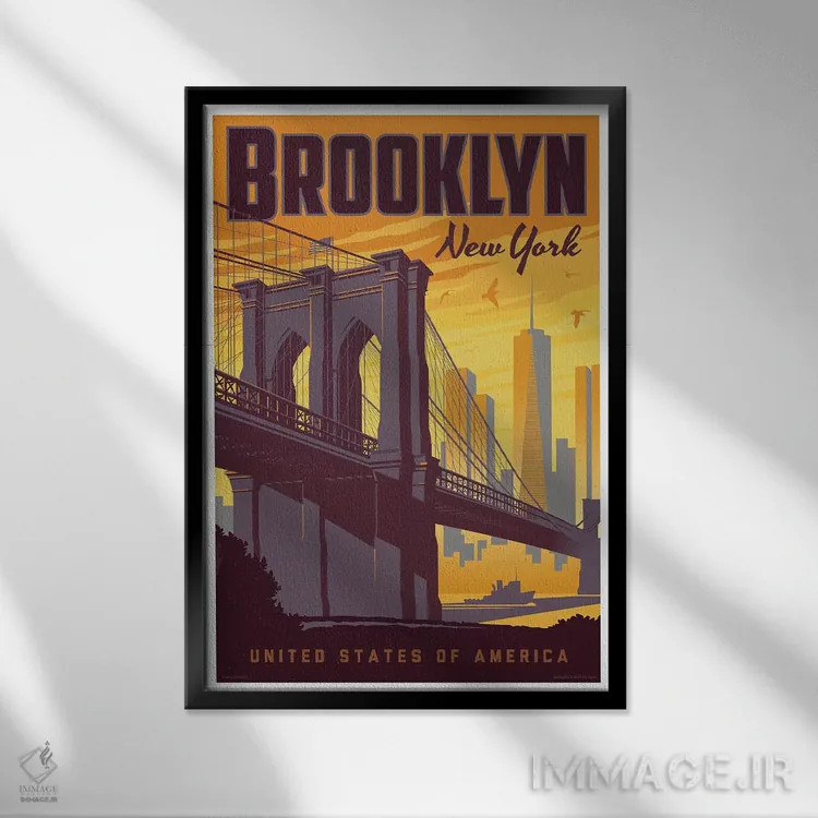 تابلو دکوراتیو پوستر سفر پل بروکلین اثر جیم زانیسر - نمای قابدار مشکی