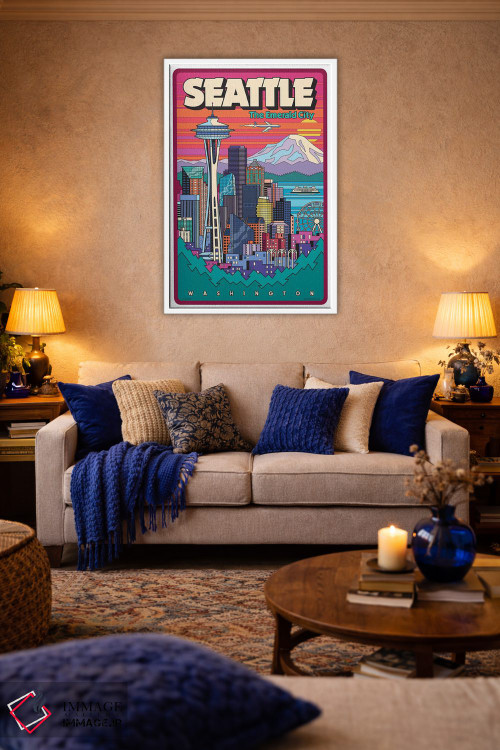 تابلو دکوراتیو پوستر سفر پاپ آرت سیاتل اثر جیم زانیسر - D4W