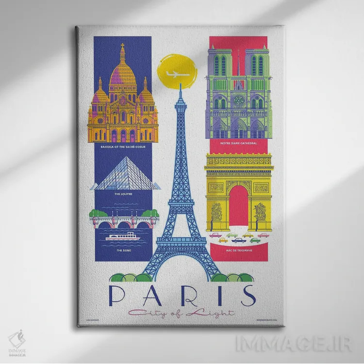 تابلو دکوراتیو پوستر سفر پاریس اثر جیم زانیسر - نمای روبهرو روی دیوار