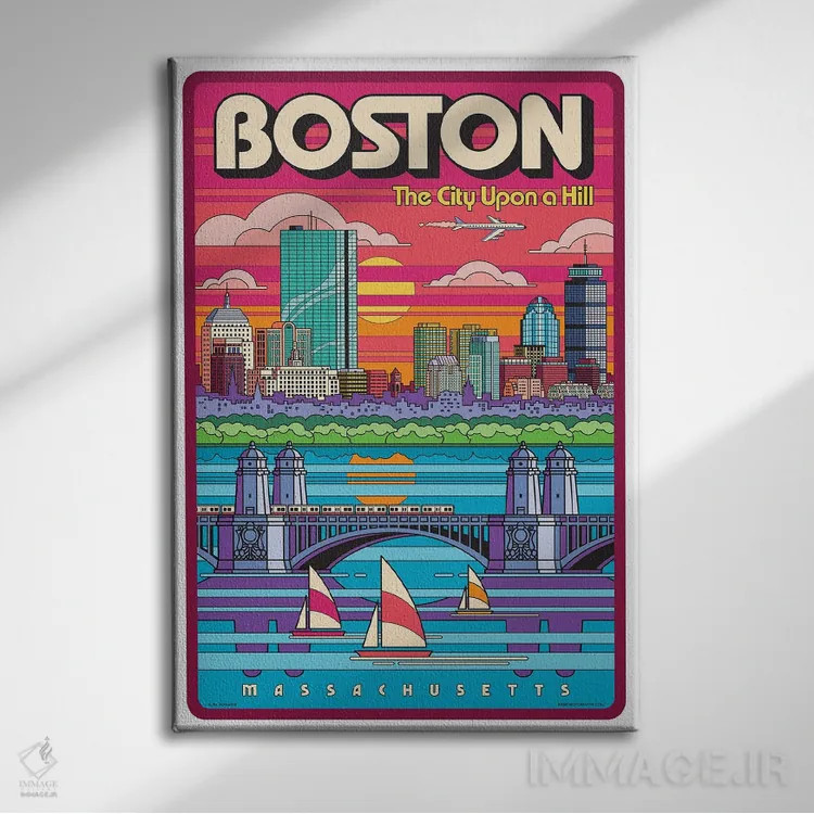 تابلو دکوراتیو پوستر سفر پاپ آرت بوستون اثر جیم زانیسر - نمای روبهرو روی دیوار