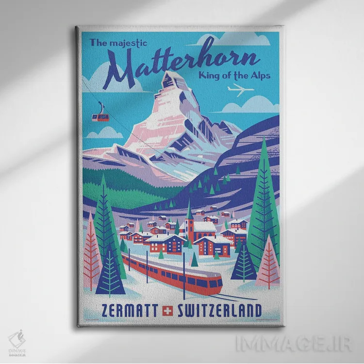 تابلو دکوراتیو پوستر سفر ماترهورن سوئیس اثر جیم زانیسر - نمای روبهرو روی دیوار