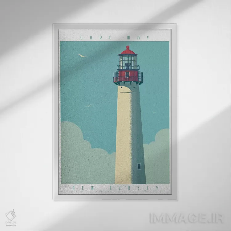 تابلو دکوراتیو پوستر سفر فانوس دریایی کیپ می اثر جیم زانیسر - نمای قابدار سفید