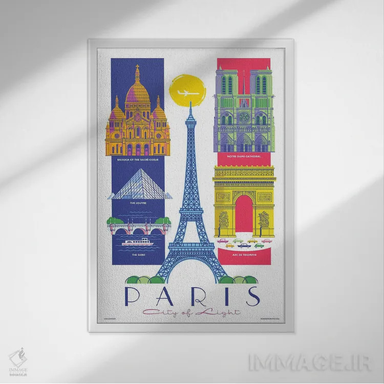 تابلو دکوراتیو پوستر سفر پاریس اثر جیم زانیسر - نمای قابدار سفید