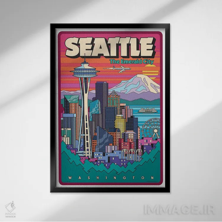 تابلو دکوراتیو پاپ آرت سیاتل اثر جیم زانیسر - نمای قابدار مشکی