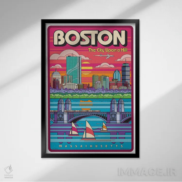 تابلو دکوراتیو پوستر سفر پاپ آرت بوستون اثر جیم زانیسر - نمای قابدار مشکی
