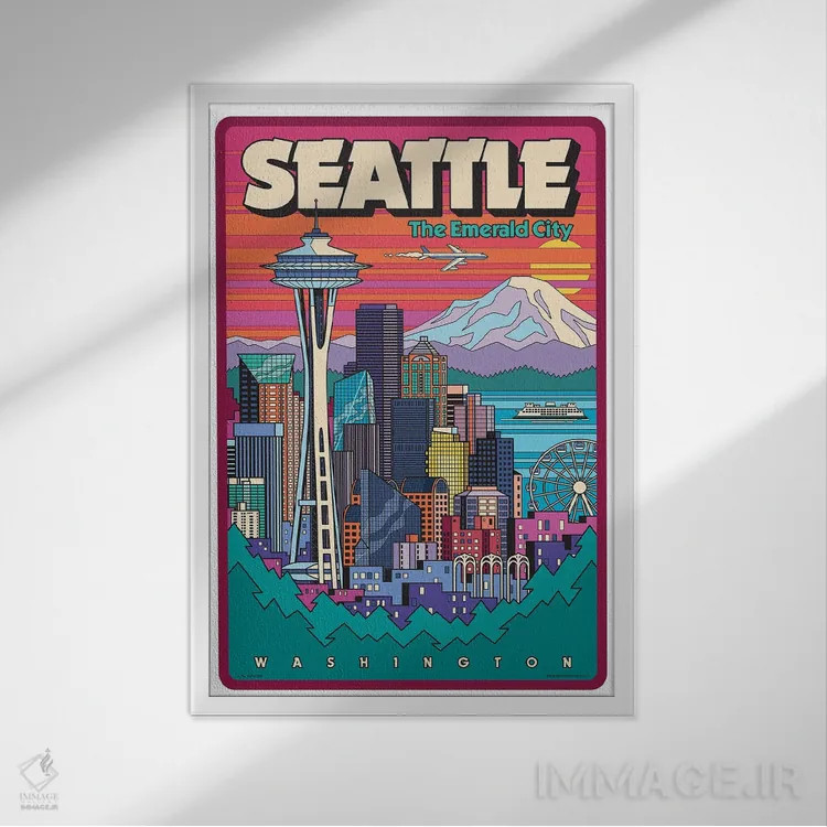 تابلو دکوراتیو پاپ آرت سیاتل اثر جیم زانیسر - نمای قابدار سفید