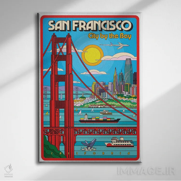 تابلو دکوراتیو پوستر سفر پاپ آرت سان فرانسیسکو اثر جیم زانیسر - نمای روبهرو روی دیوار