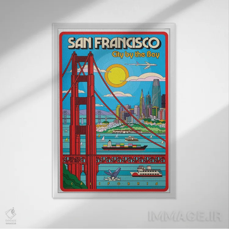 تابلو دکوراتیو پوستر سفر پاپ آرت سان فرانسیسکو اثر جیم زانیسر - نمای قابدار سفید