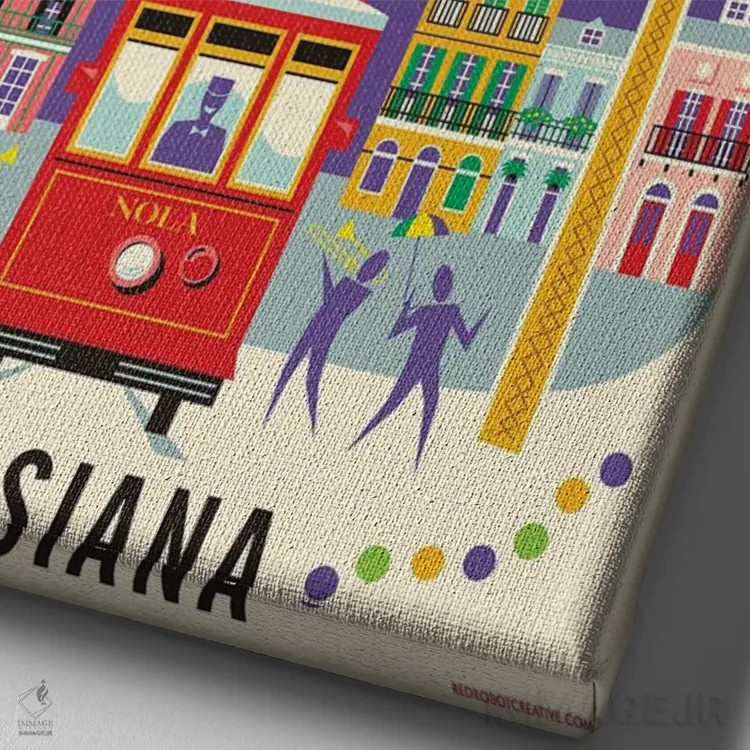 تابلو دکوراتیو پوستر سفر نیواورلئان اثر جیم زانیسر - نمای نزدیک بافت بوم