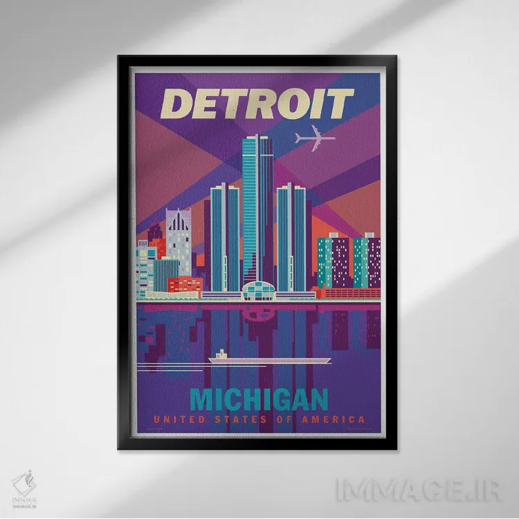 تابلو دکوراتیو پوستر سفر دیترویت اثر جیم زانیسر - نمای قابدار مشکی