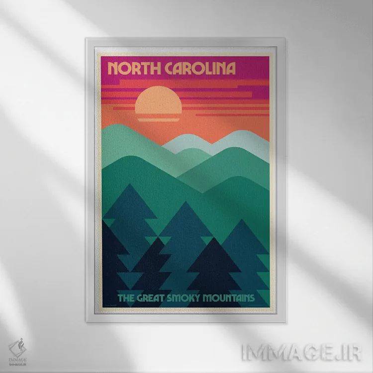 تابلو دکوراتیو پوستر سفر رترو کارولینای شمالی اثر جیم زانیسر - نمای قابدار سفید