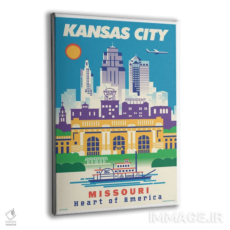 تابلو دکوراتیو پوستر سفر کانزاس سیتی اثر جیم زانیسر - نمای پرسپکتیو محصول