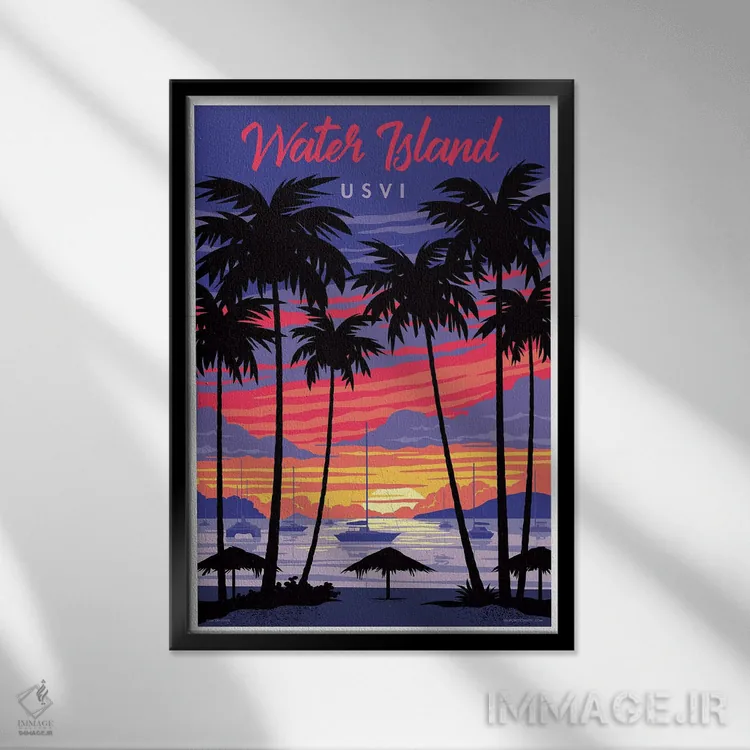 تابلو دکوراتیو پوستر سفر جزیره آب اثر جیم زانیسر - نمای قابدار مشکی