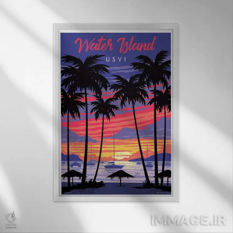 تابلو دکوراتیو پوستر سفر جزیره آب اثر جیم زانیسر - نمای قابدار سفید