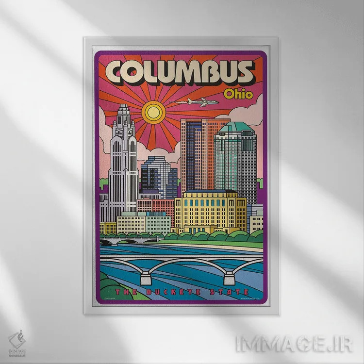 تابلو دکوراتیو پوستر سفر پاپ آرت کلمبوس اثر جیم زانیسر - نمای قابدار سفید