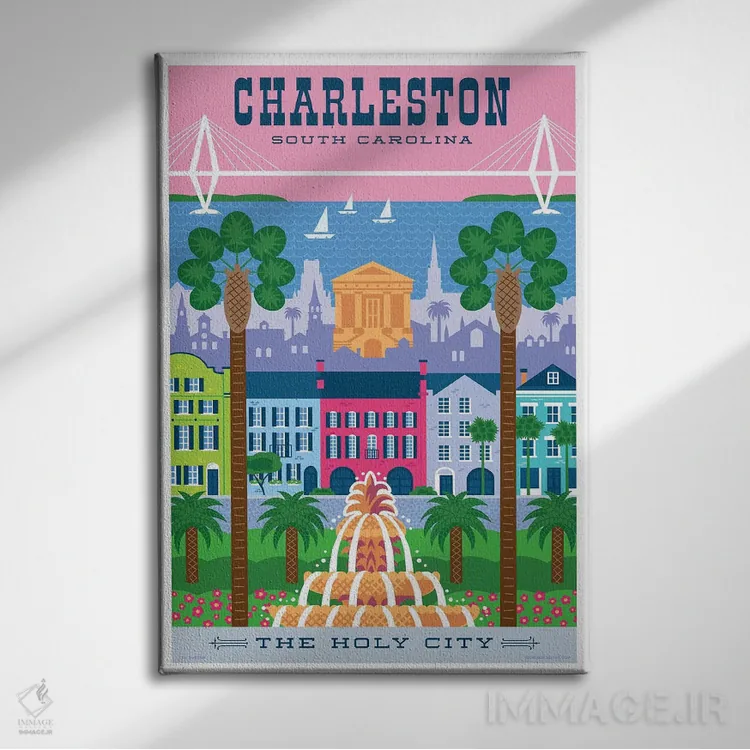 تابلو دکوراتیو پوستر سفر چارلستون اثر جیم زانیسر - نمای روبهرو روی دیوار