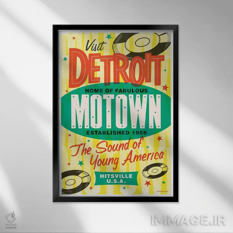 تابلو مدرن پوستر رترو موتاون دیترویت اثر جیم زانیسر - نمای قابدار مشکی